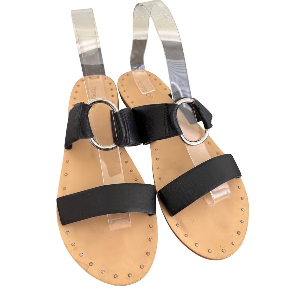 Topshop Black Leather Hooray Ring Slide Sandals Size 40 / 9.5